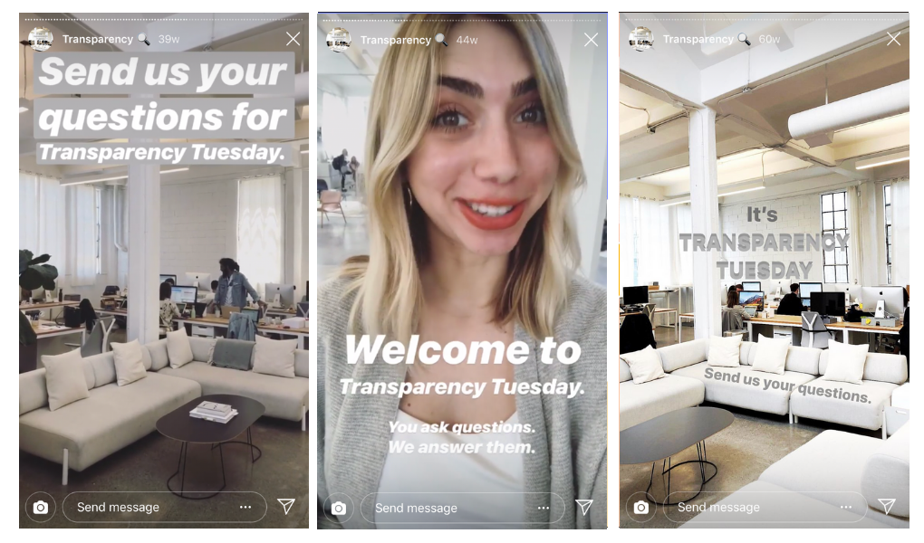 Instagram Stories Engagement: Everlane Transparency Tuesday