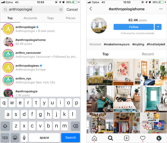 Instagram Search: Branded Hashtags