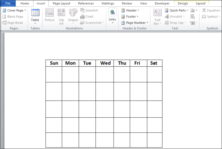 How do I create a monthly calendar in Word?