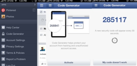 Where is the code generator on Facebook 2021?