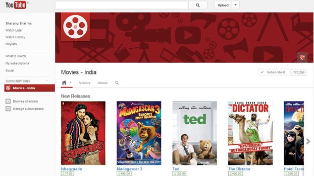 What happens when you rent a movie on YouTube?