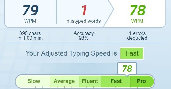 What is the average typing speed for a 16 year old?