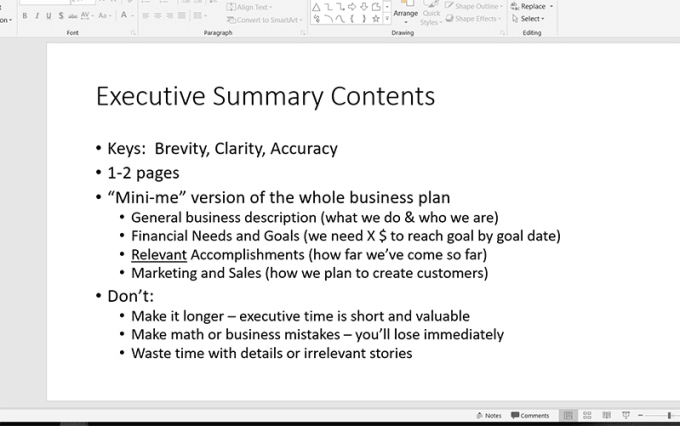 What should an executive summary look like?